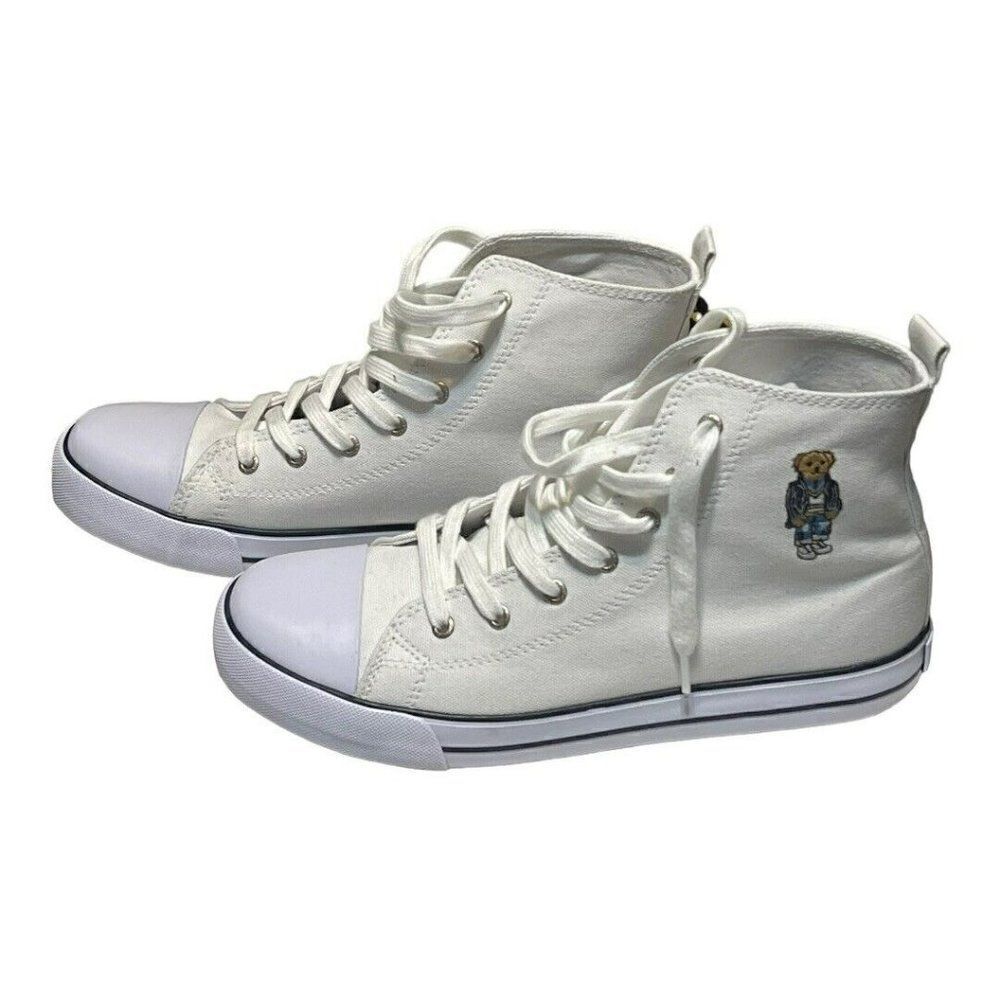 Polo Ralph Lauren High Top Sneakers Size Kids 8 White Excellent Polo Bear Canvas